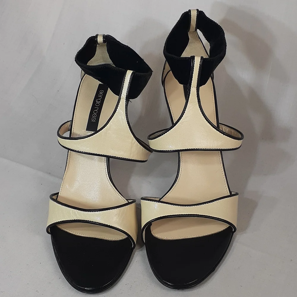 Sergio Rossi cream and black leather heels size 36.5 size 6.5 - Picture 4 of 10